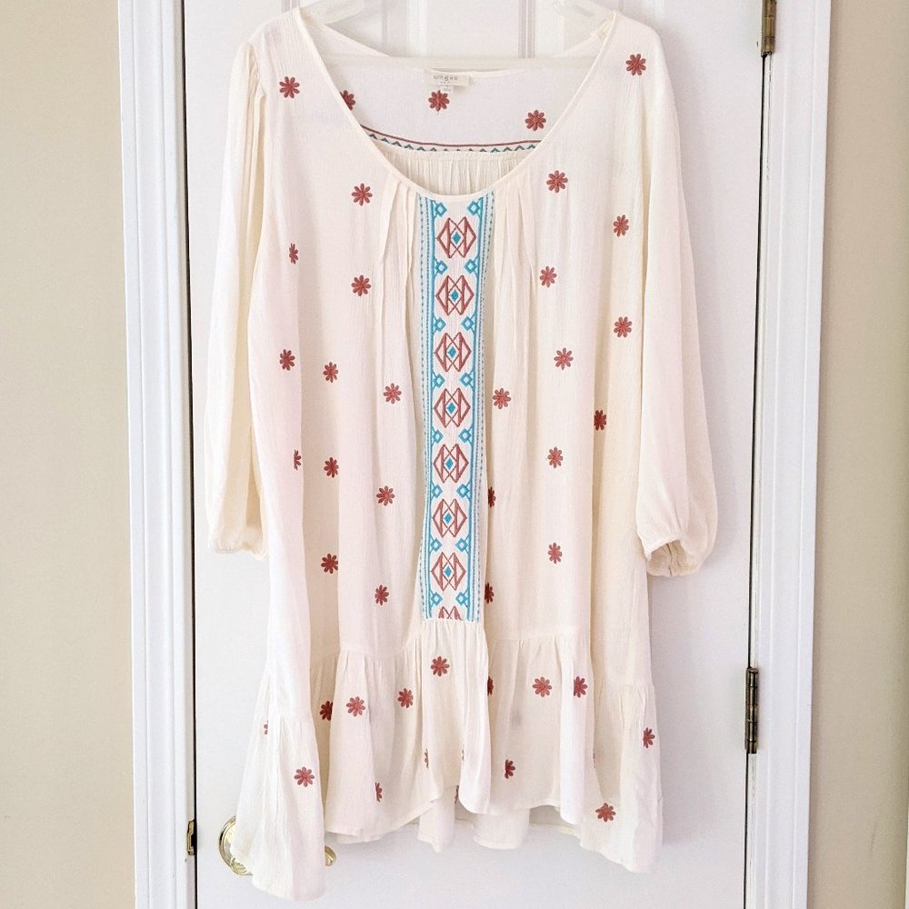 Umgee Embroidered Ruffle-Hem Dress, size Large